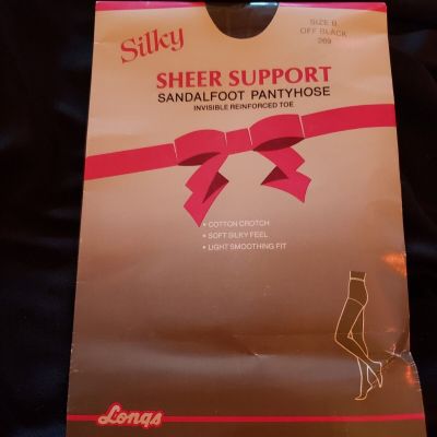 Pantyhose Stockings Tights ECT. Silky Sheer Support Sandalfoot Sz B Off Black